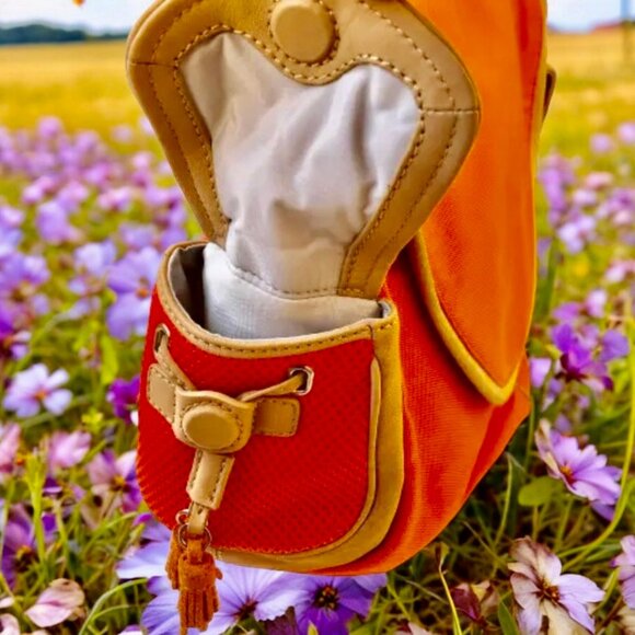 Cole Haan Shoulder Bag Hobo Flap Top Leather Trim orange nylon - Picture 7 of 14